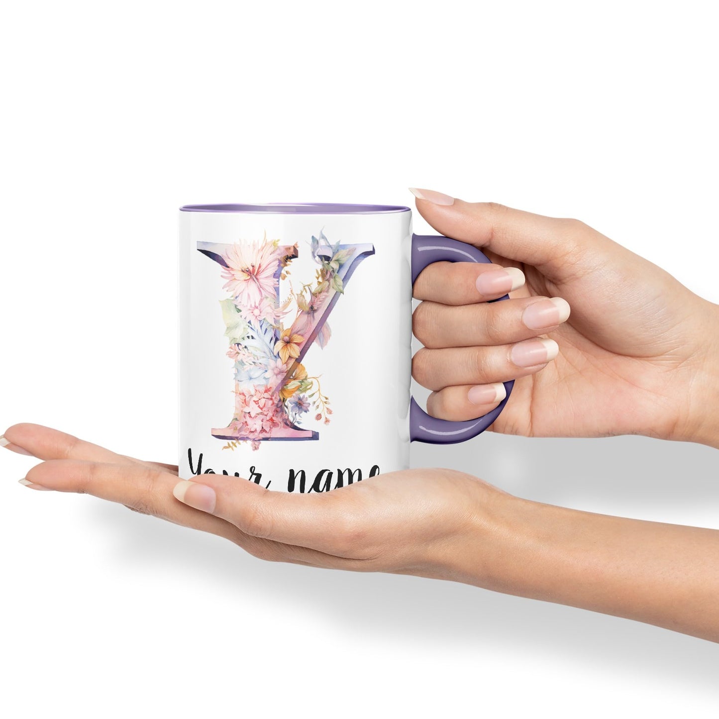 Personalised Letter Y mug, Customized Custom Floral flowers butterfly Alphabet Letter Y Monogram watercolour Ceramic Coloured Mug Cup for Tea Coffee Hot brew 330ml 11Oz Gift