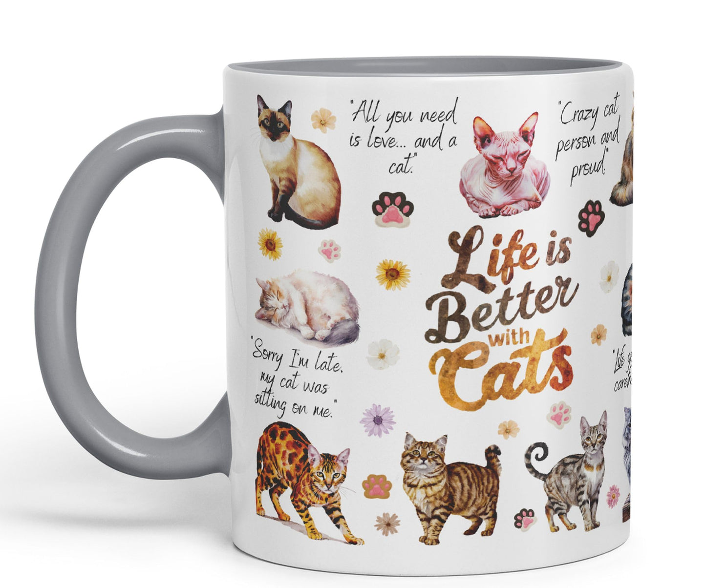 Life is better with Cats joke pets kittten Ceramic Coloured Mug Cup for Tea Coffee Hot brew 330ml 11Oz Gift