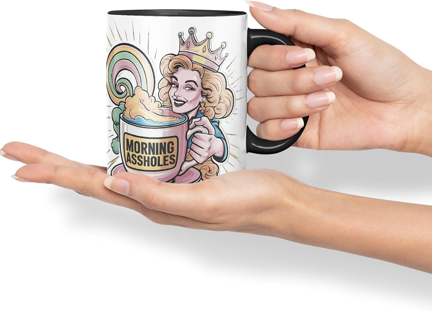 Vixar Morning Assholes – Coloured Ceramic Mug Cup Gift, 11oz (Black)