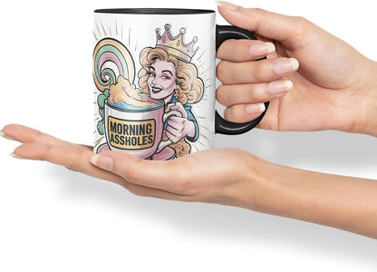 Vixar Morning Assholes – Coloured Ceramic Mug Cup Gift, 11oz (Black)