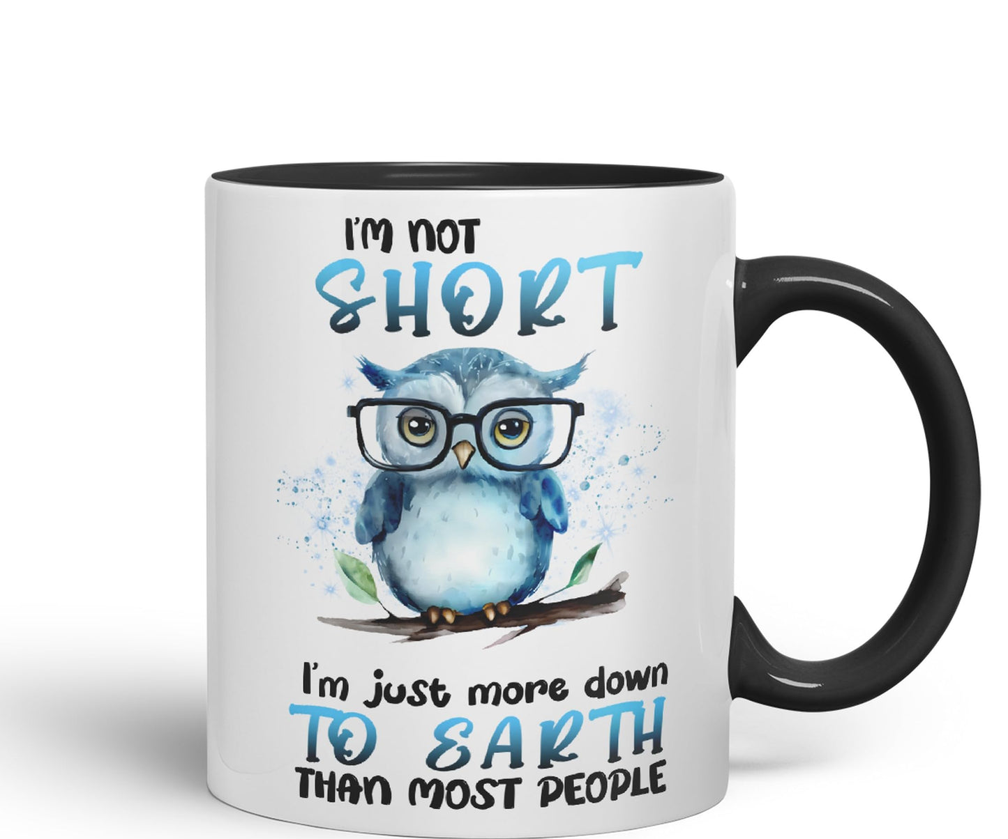 Vixar I'm Not Short, I'm just More Down to Earth Than Most People, owl Sarcastic Joke Ceramic Coloured Mug Cup for Tea Coffee Hot Brew 330ml 11Oz