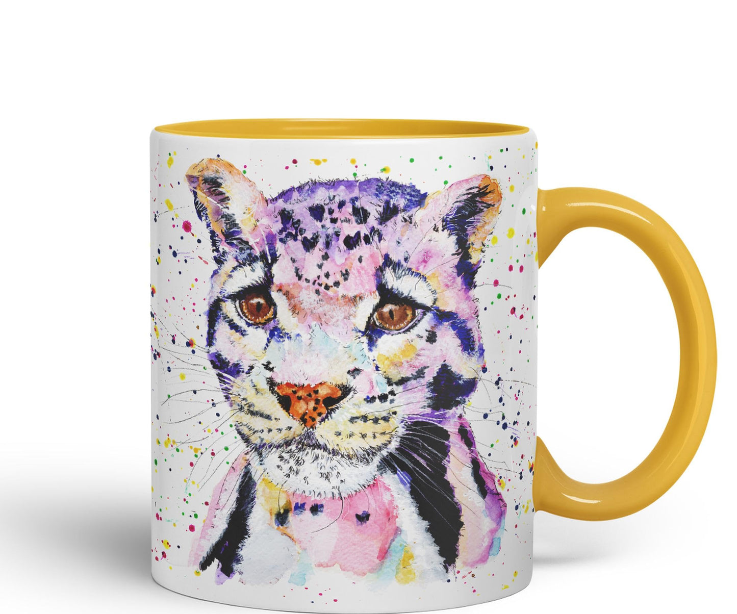Leopart Big Cat Safari animals Watercolour Ceramic Coloured Mug Cup for Tea Coffee Hot brew 330ml 11Oz Gift