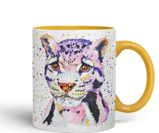 Leopart Big Cat Safari animals Watercolour Ceramic Coloured Mug Cup for Tea Coffee Hot brew 330ml 11Oz Gift