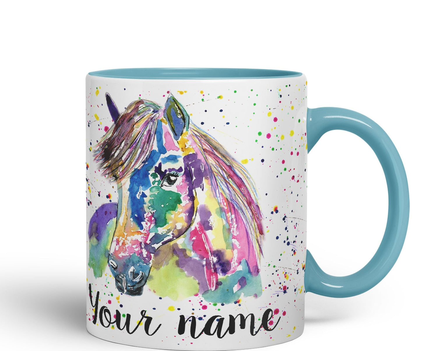 Vixar Personalised with Your Text Pony Small Horse Farm Animals Watercolour Art Coloured Ceramic Mug Cup Gift 330ml 11oz Custom Work Office Tea Coffee (O1)