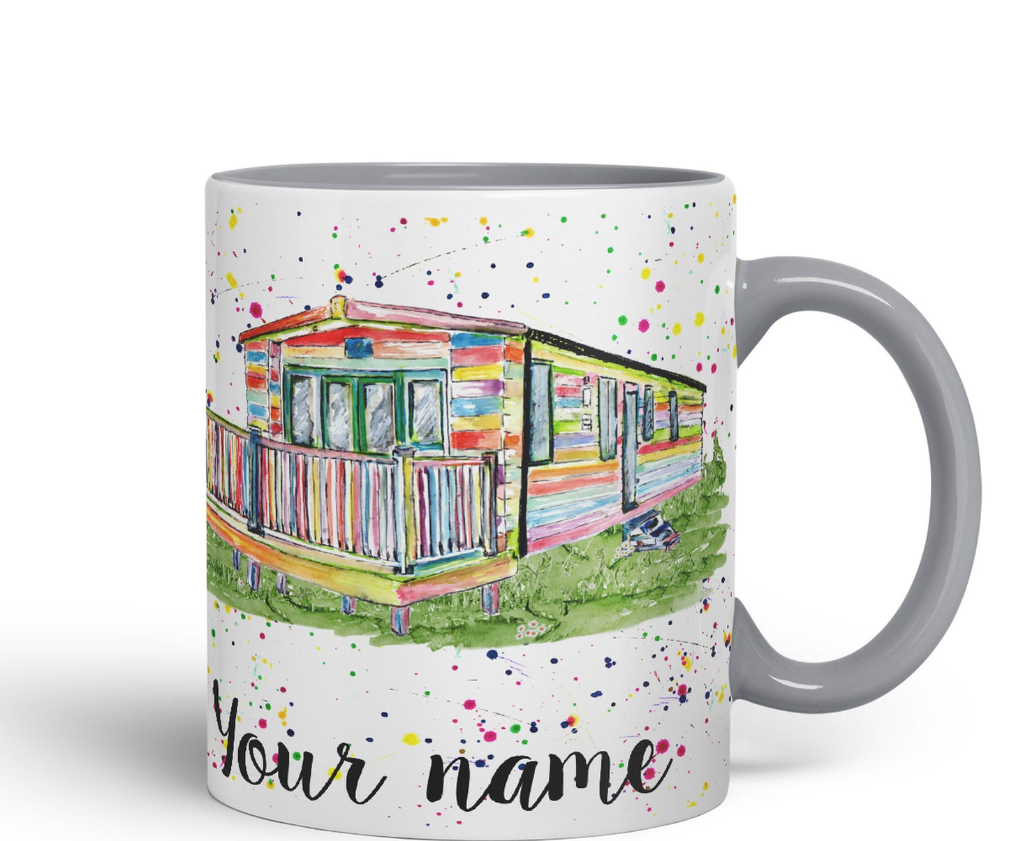 Vixar Personalised with Your Text Watercolour Caravan Static Holiday Homert Coloured Ceramic Mug Cup Gift 330ml 11oz Custom Work Office Tea Coffee