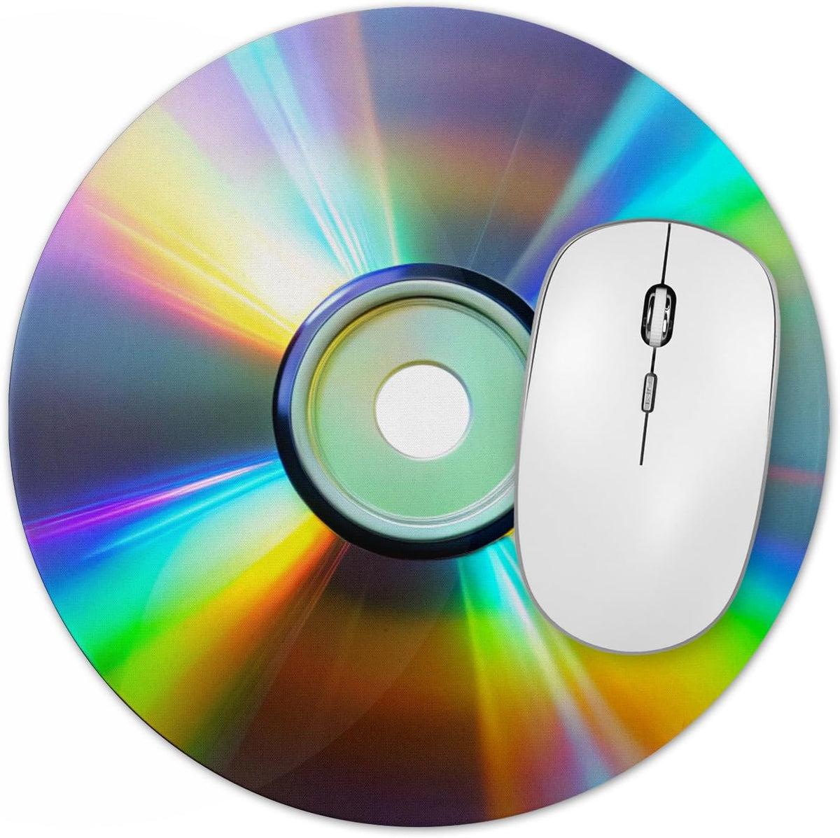 Vixar Compact Disc Round Mouse Mat – Colourful CD Fabric Mouse Pad with 5mm Non-Slip Rubber Base, 202mm (CD)