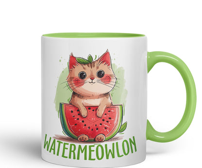 Watermeowlon Watermelon Kitty Cat Joke sarkasm Sarcastic Ceramic Coloured Mug Cup for Tea Coffee Hot Brew 330ml 11Oz Gift