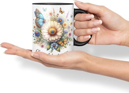 Vixar Change Takes Courage Butterfly Coloured Mug Cup Floral Nature Inspirational Gift 11oz (Black)
