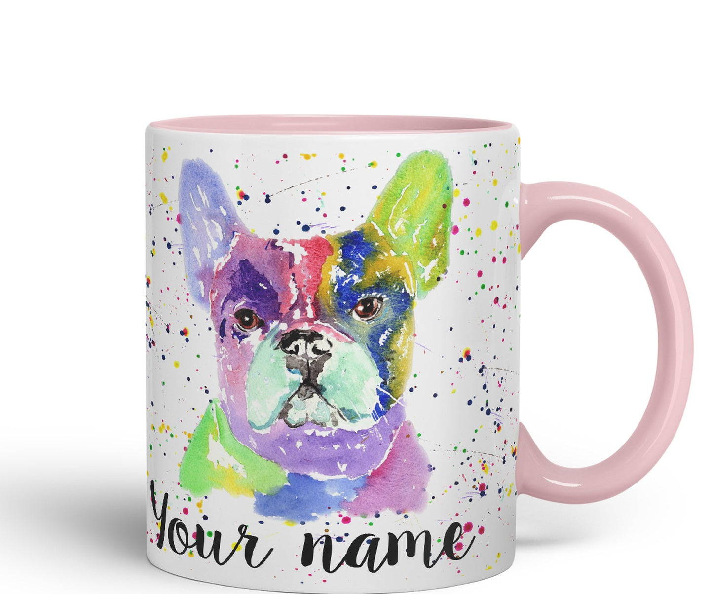 Vixar Personalised with Your Text French Bulldog Frenchie Dog Pet Animals Watercolour Art Coloured Ceramic Mug Cup Gift 330ml 11oz Custom Work Office Tea Coffee