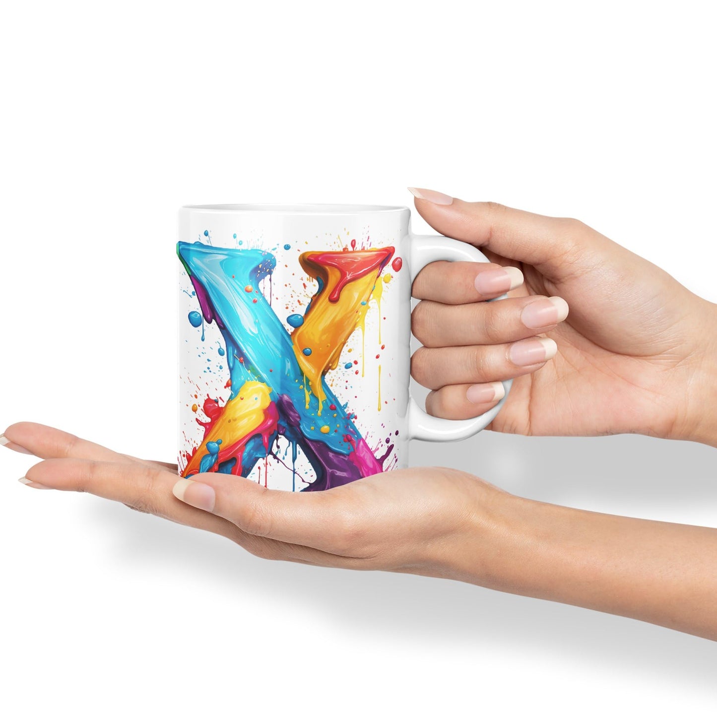 Letter X mug, Alphabet Letter X Monogram watercolour Ceramic Coloured Mug Cup for Tea Coffee Hot brew 330ml 11Oz Gift