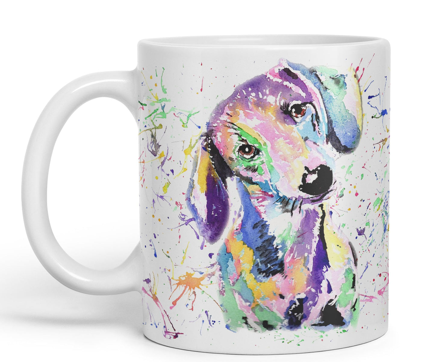 Vixar Dachshund Dog Sausage Wiener Badger Pet Watercolour Rainbow Art Ceramic 330 ml Coloured Mug Cup Gift Birthday Work Office Christmas Tea Coffee