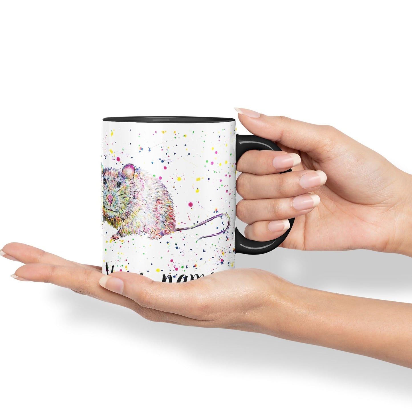 Vixar Personalised with Your Text Rat Rodent Animals Watercolour Art Coloured Ceramic Mug Cup Gift 330ml 11oz Custom Work Office Tea Coffee (O2)