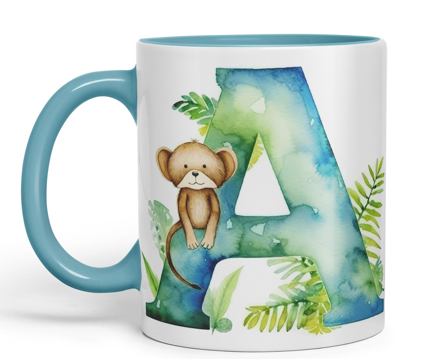 Letter A mug, Animals Alphabet Letter A Monogram animal for kids Ceramic Coloured Mug Cup for Tea Coffee Hot brew 330ml 11Oz Gift