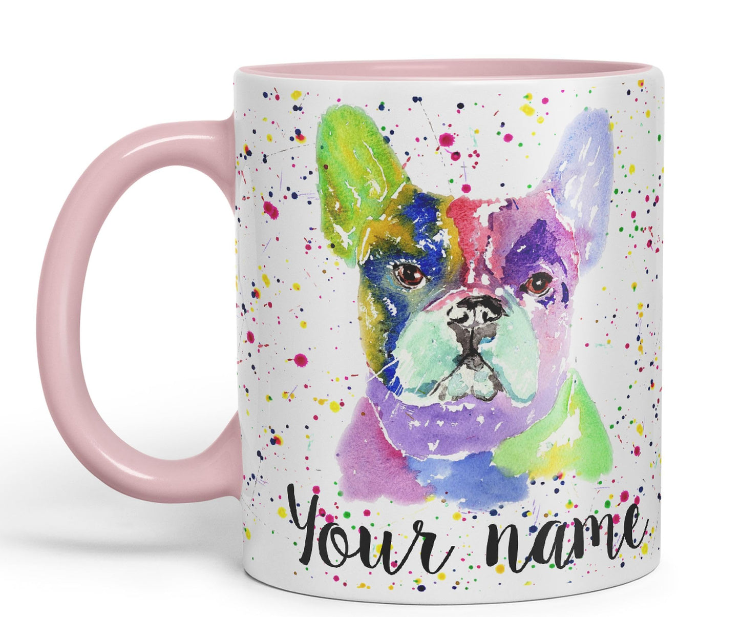 Vixar Personalised with Your Text French Bulldog Frenchie Dog Pet Animals Watercolour Art Coloured Ceramic Mug Cup Gift 330ml 11oz Custom Work Office Tea Coffee