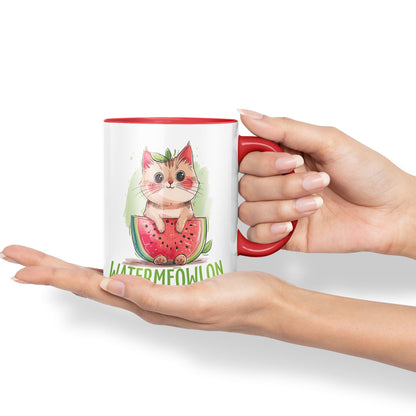 Watermeowlon Watermelon Kitty Cat Joke sarkasm Sarcastic Ceramic Coloured Mug Cup for Tea Coffee Hot Brew 330ml 11Oz Gift