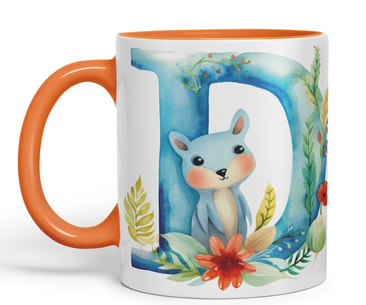 Letter D mug, Animals Alphabet Letter D Monogram animal for kids Ceramic Coloured Mug Cup for Tea Coffee Hot brew 330ml 11Oz Gift