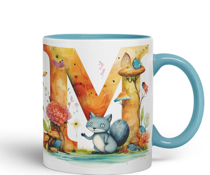 Letter M mug, Animals Alphabet Letter M Monogram animal for kids Ceramic Coloured Mug Cup for Tea Coffee Hot brew 330ml 11Oz Gift