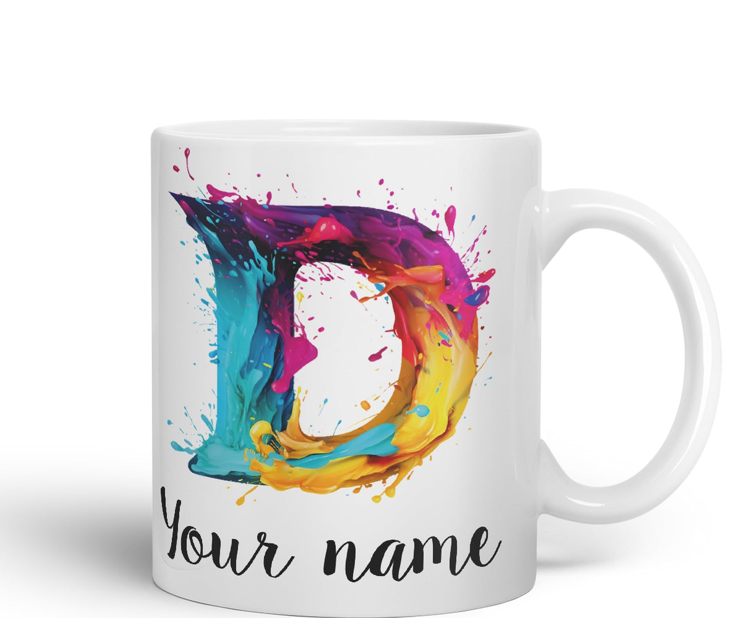 Personalised Letter D mug, Alphabet cusomized custom your Letter D Monogram watercolour Ceramic Coloured Mug Cup for Tea Coffee Hot brew 330ml 11Oz Gift