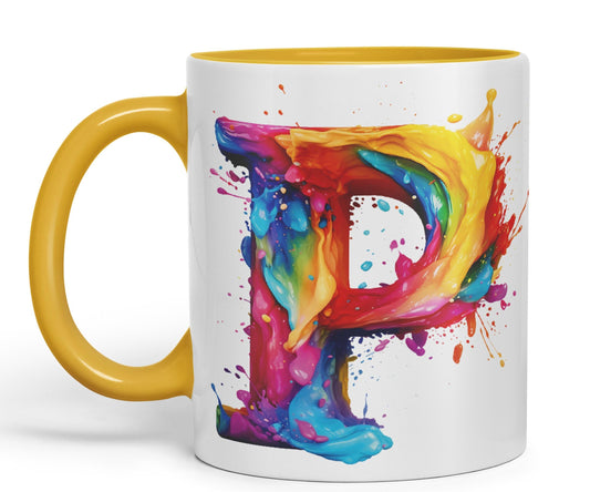 Letter P mug, Alphabet Letter P Monogram watercolour Ceramic Coloured Mug Cup for Tea Coffee Hot brew 330ml 11Oz Gift