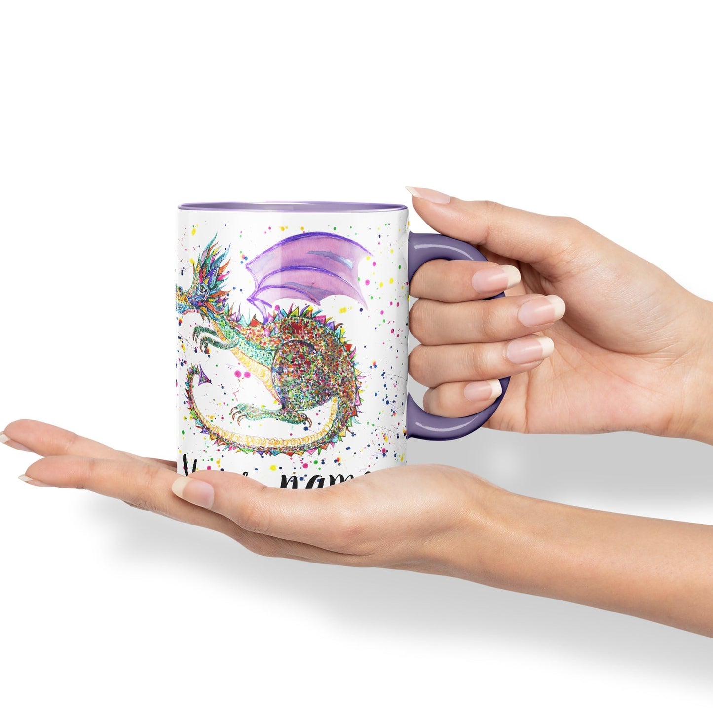 Personalised with Your Text Mythical Dragon Lizard Reptile Watercolour Art Coloured Ceramic Mug Cup Gift 330ml 11oz Custom Work Office Tea Coffee