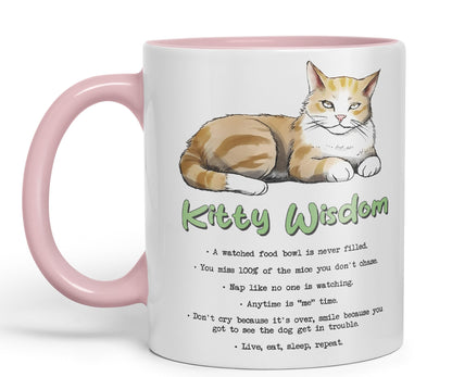 Kitty Wisdom a Watched Food… Live eat Sleep Repeat, cat Sarcastic Joke Ceramic Coloured Mug Cup for Tea Coffee Hot Brew 330ml 11Oz