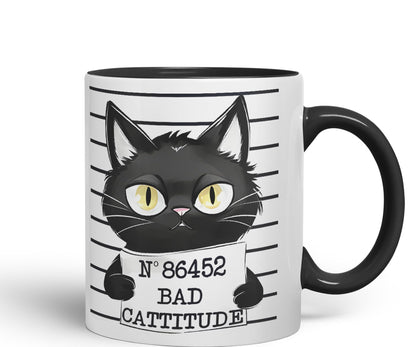 Vixar Bad Cattitude Prison Cats Sarcastic Joke Ceramic Coloured Mug Cup for Tea Coffee Hot Brew 330ml 11Oz