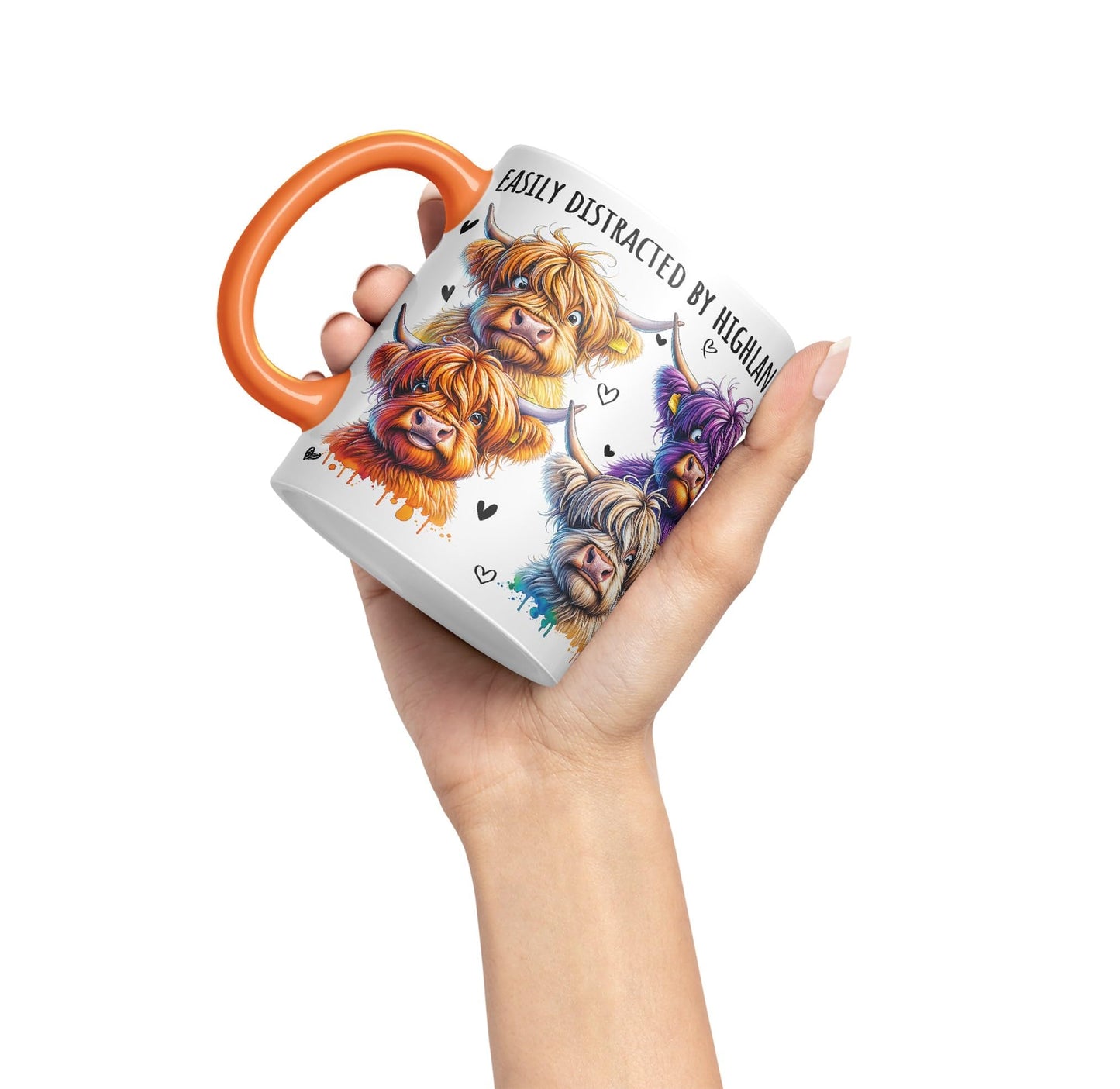 Easily Distracted by Highland Cows Scottish Farm Animals Ceramic Coloured Mug Cup for Tea Coffee Hot Brew 330ml 11Oz Gift