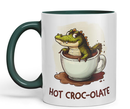 Hot Croc-olate, hot Chocolate Crocodile Joke sarkasm Sarcastic Ceramic Coloured Mug Cup for Tea Coffee Hot Brew 330ml 11Oz Gift
