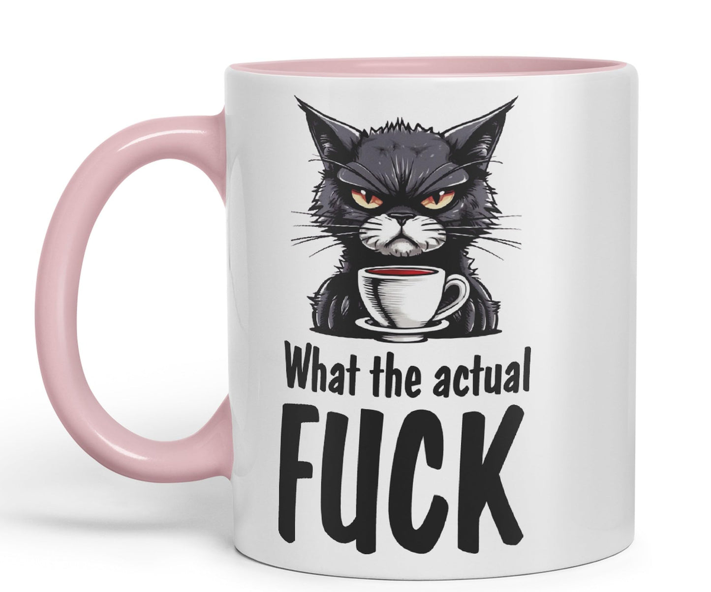 What The Actual F… Cat Kitten Joke sarkasm Sarcastic Ceramic Coloured Mug Cup for Tea Coffee Hot Brew 330ml 11Oz Gift