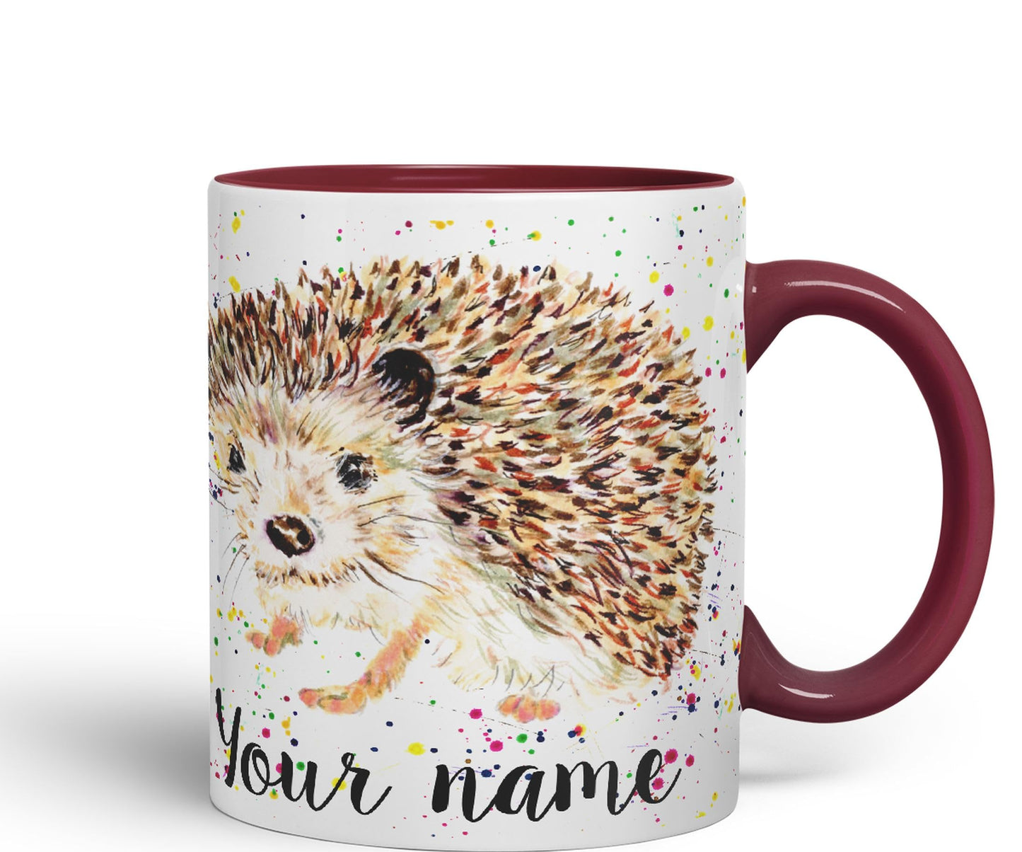 Vixar Personalised with Your Text Hedgehog British Wildlife Watercolour Art Coloured Ceramic Mug Cup Gift 330ml 11oz Custom Work Office Tea Coffee (h2)