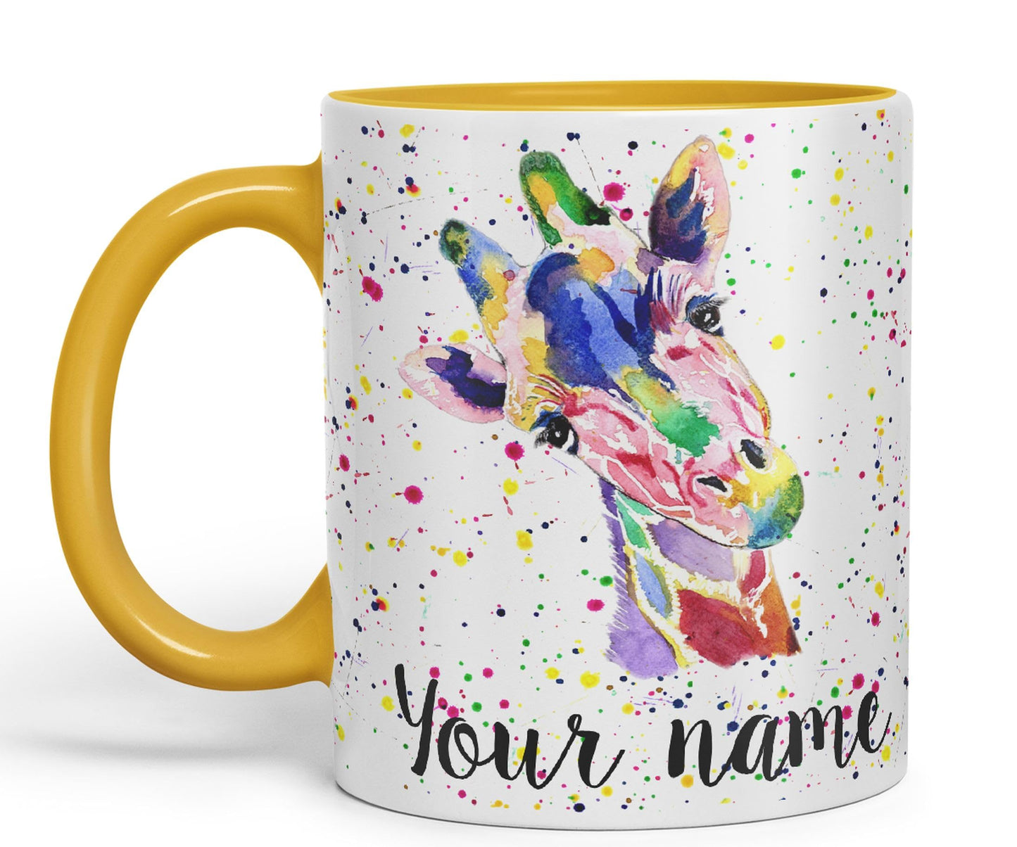 Vixar Personalised with Your Text Giraffe Safari Wildlife Animals Watercolour Art Coloured Ceramic Mug Cup Gift 330ml 11oz Custom Work Office Tea Coffee