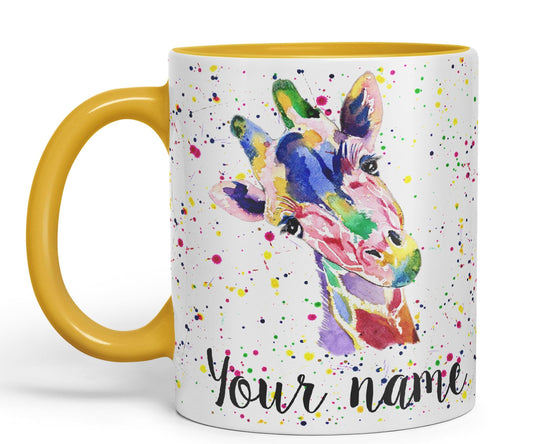 Vixar Personalised with Your Text Giraffe Safari Wildlife Animals Watercolour Art Coloured Ceramic Mug Cup Gift 330ml 11oz Custom Work Office Tea Coffee