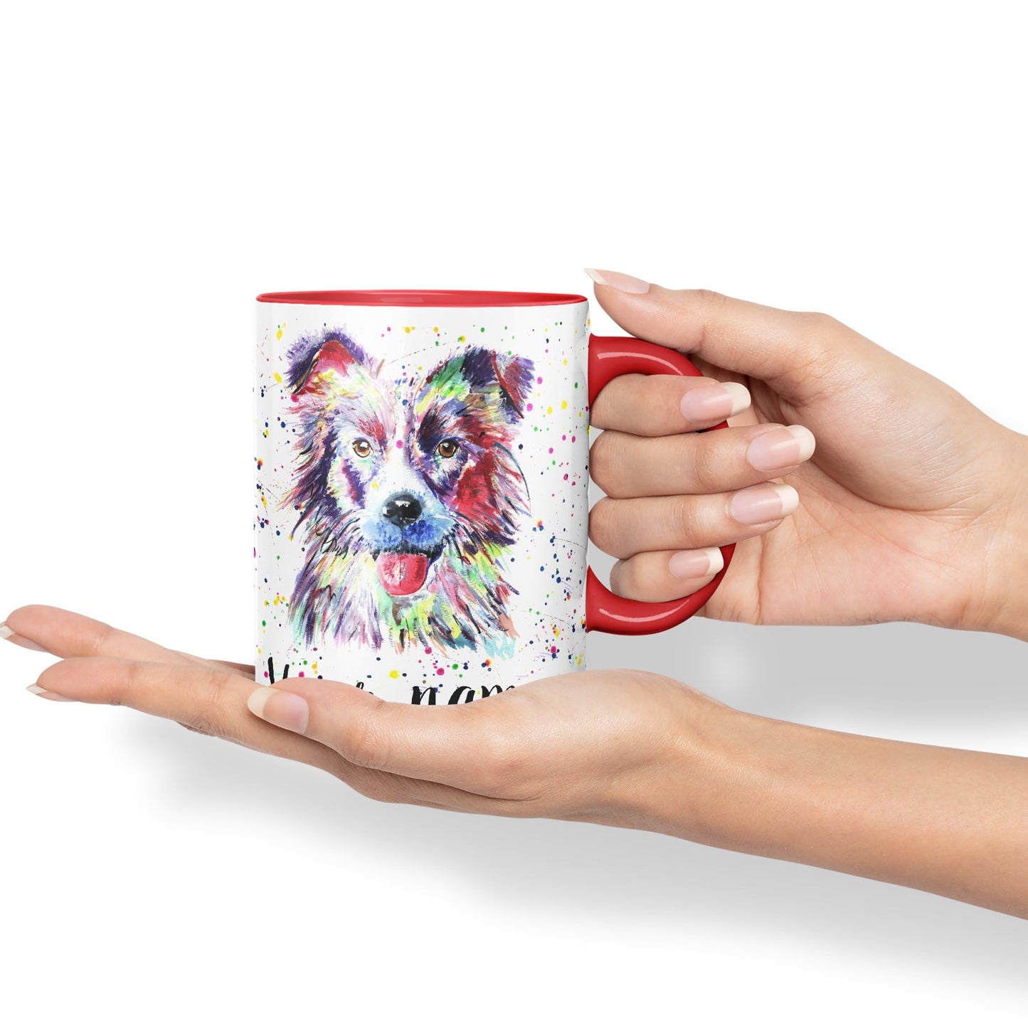 Vixar Personalised with Your Text Border Collie Dog Pet Animal Watercolour Art Coloured Ceramic Mug Cup Gift 330ml 11oz Custom Work Office Tea Coffee