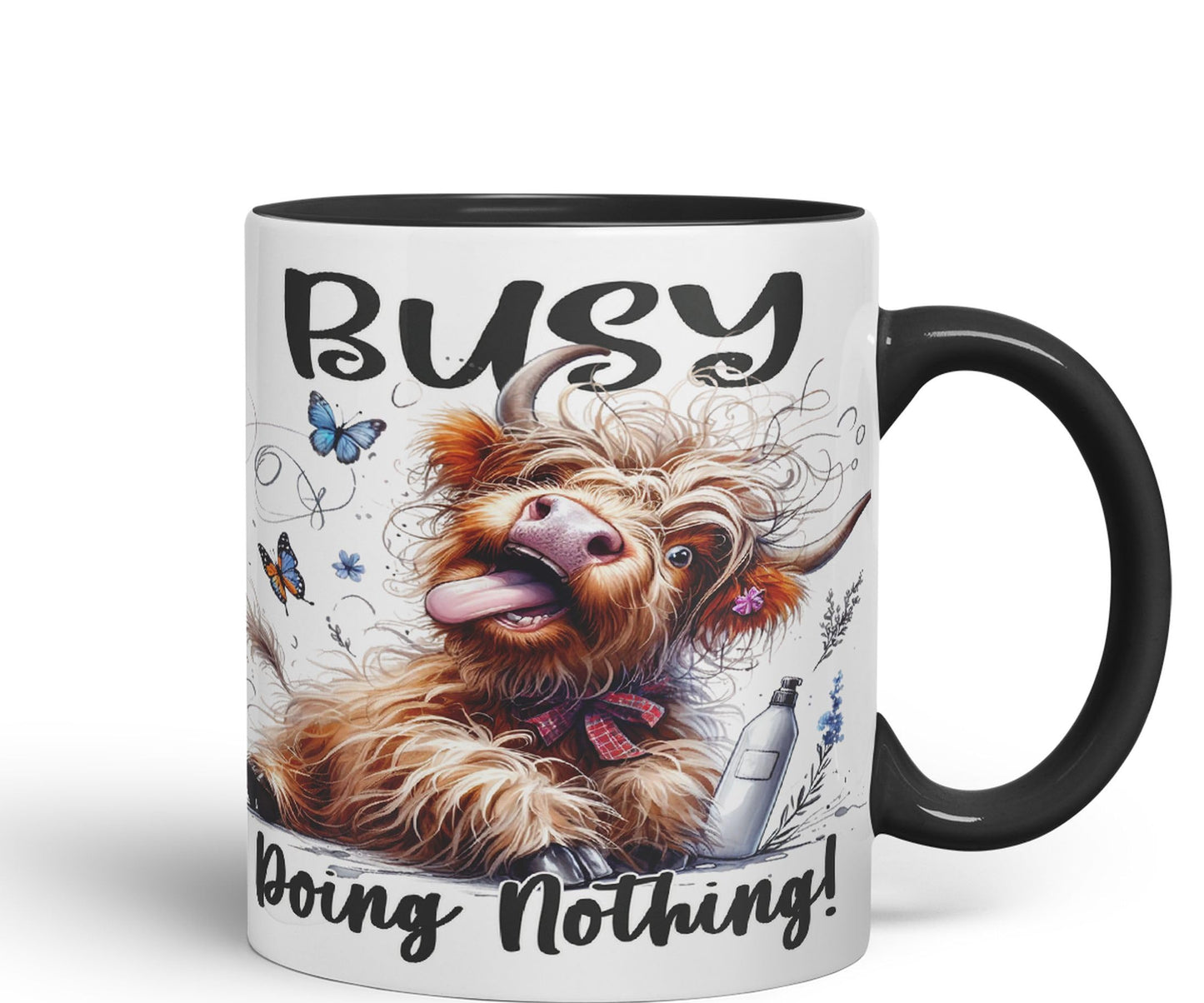 Busy Doing Nothing Scottish Highland Cow Joke sarkasm Sarcastic Ceramic Coloured Mug Cup for Tea Coffee Hot Brew 330ml 11Oz Gift