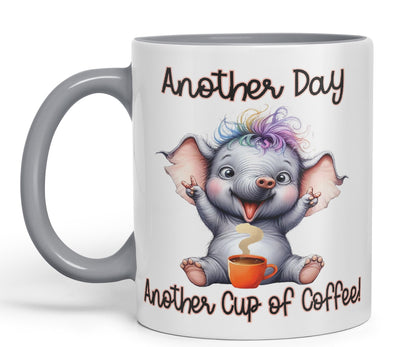 Another Day, Another Cup of Coffee Elephant cat Joke sarkasm Sarcastic Ceramic Coloured Mug Cup for Tea Coffee Hot Brew 330ml 11Oz Gift