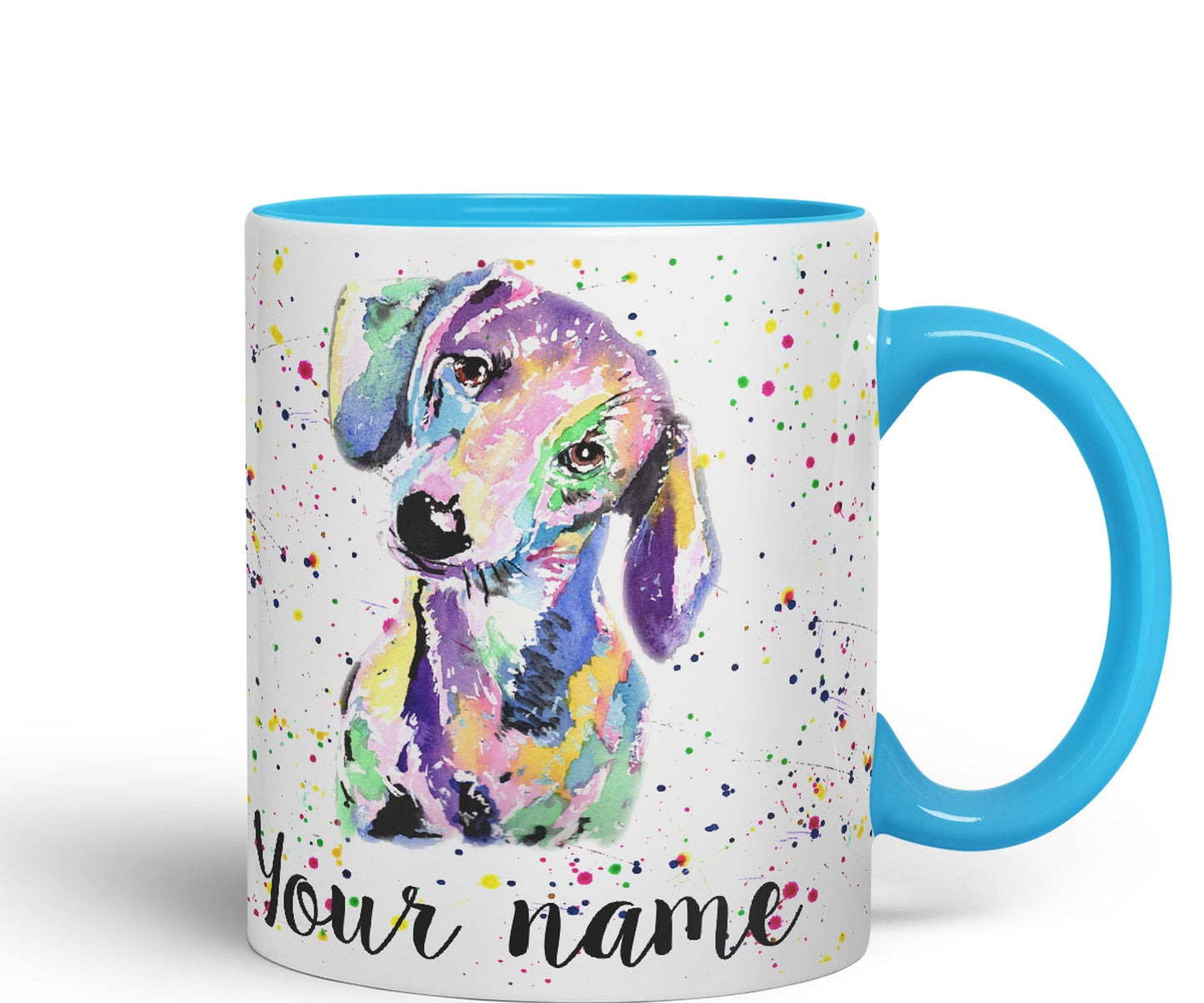 Vixar Personalised with Your Text Dachshund Sausage Dog Wiener Badger Pet Watercolour Art Coloured Ceramic Mug Cup Gift 330ml 11oz Custom Work Office Tea Coffee