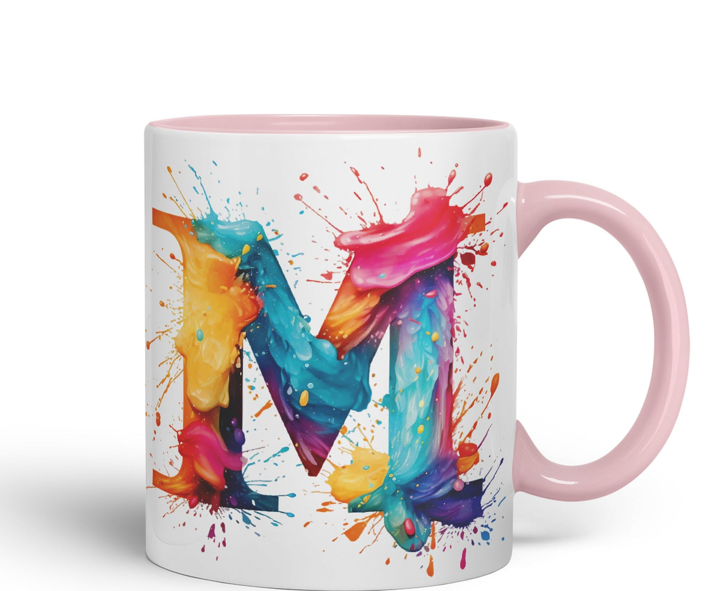 Letter M mug, Alphabet Letter M Monogram watercolour Ceramic Coloured Mug Cup for Tea Coffee Hot brew 330ml 11Oz Gift