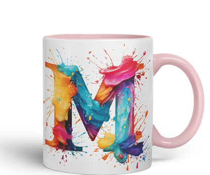 Letter M mug, Alphabet Letter M Monogram watercolour Ceramic Coloured Mug Cup for Tea Coffee Hot brew 330ml 11Oz Gift