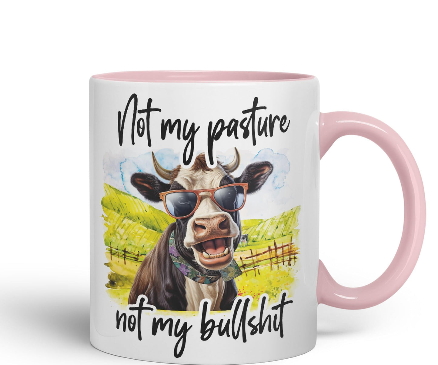 Not My Pasture, not My Bullshit Cow Joke sarkasm Sarcastic Ceramic Coloured Mug Cup for Tea Coffee Hot Brew 330ml 11Oz Gift