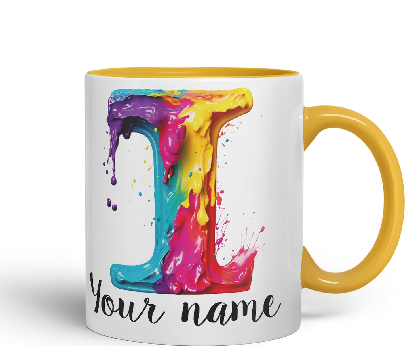 Personalised Letter I mug, Alphabet cusomized custom Letter I Monogram watercolour Ceramic Coloured Mug Cup for Tea Coffee Hot brew 330ml 11Oz Gift