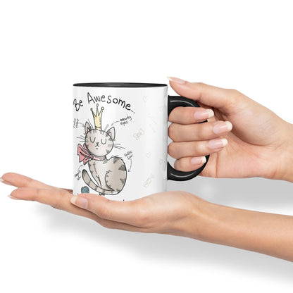 Vixar Be Awesome... Cat Ceramic Coloured Mug Cup Gift Tea Coffee Christmas Office Home Sarcastic Joke