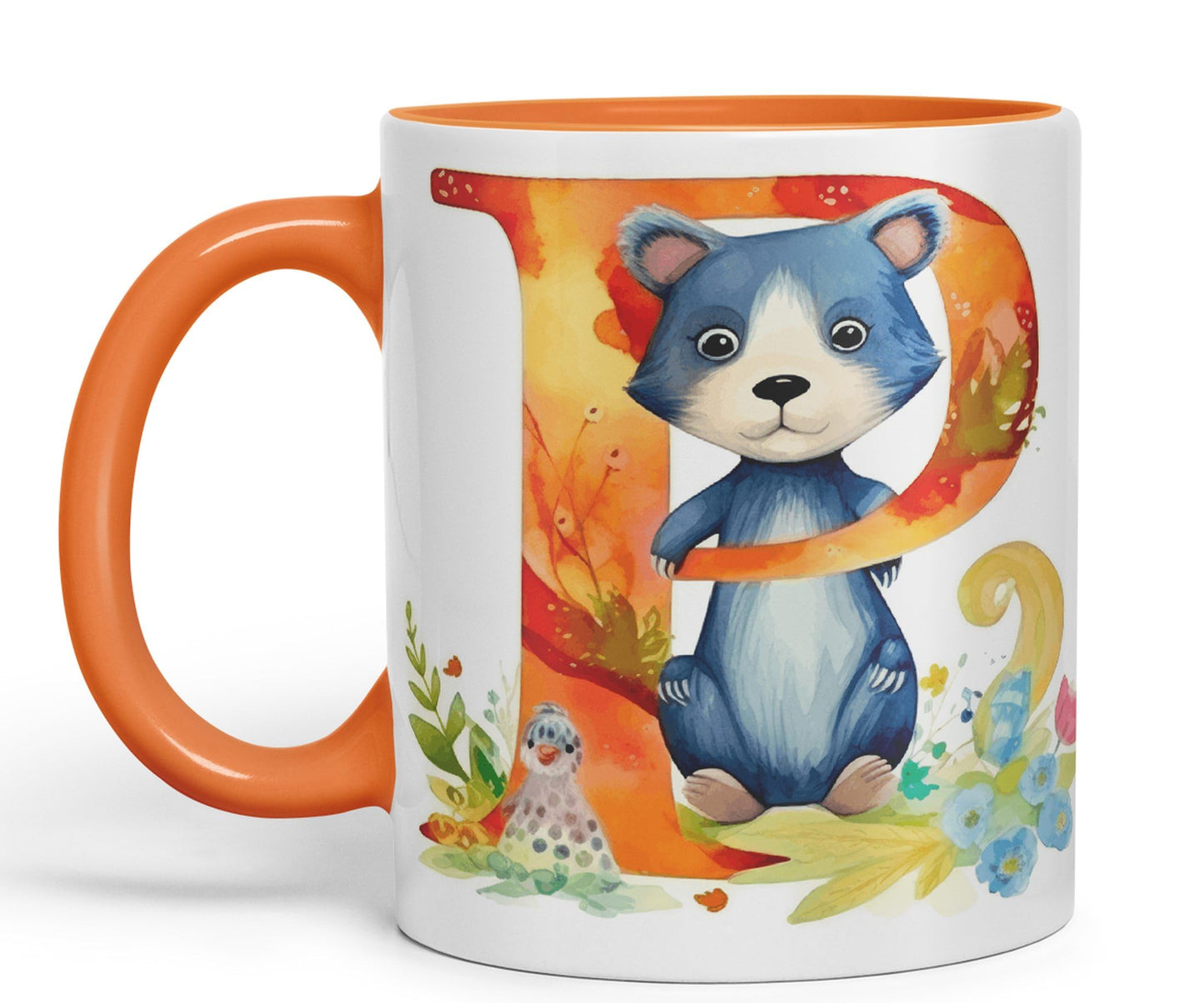 Letter P mug, Animals Alphabet Letter P Monogram animal for kids Ceramic Coloured Mug Cup for Tea Coffee Hot brew 330ml 11Oz Gift