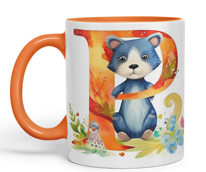 Letter P mug, Animals Alphabet Letter P Monogram animal for kids Ceramic Coloured Mug Cup for Tea Coffee Hot brew 330ml 11Oz Gift