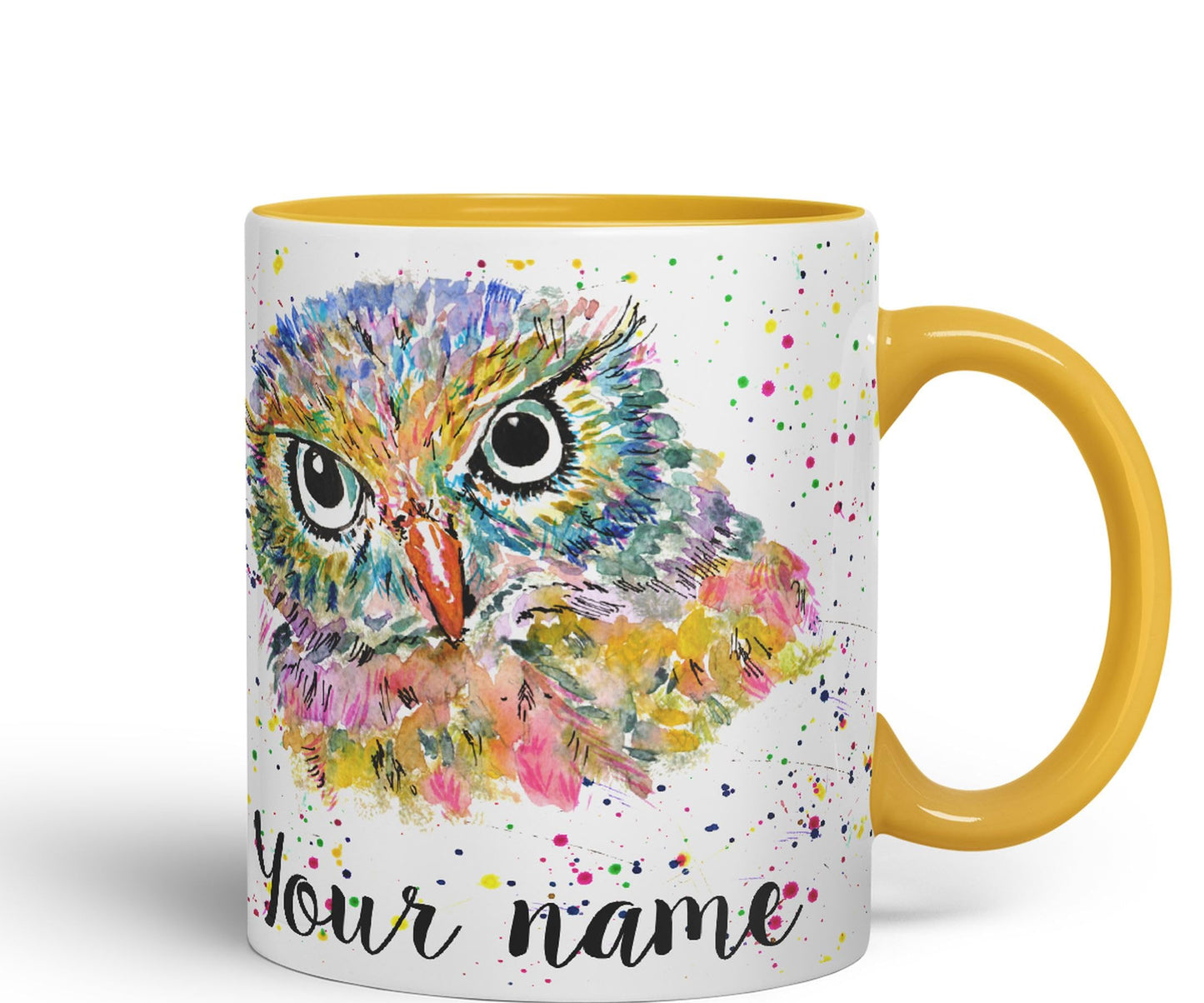 Vixar Personalised with Your Text Owl Bird Watercolour Art Coloured Ceramic Mug Cup Gift 330ml 11oz Custom Work Office Tea Coffee (O1)