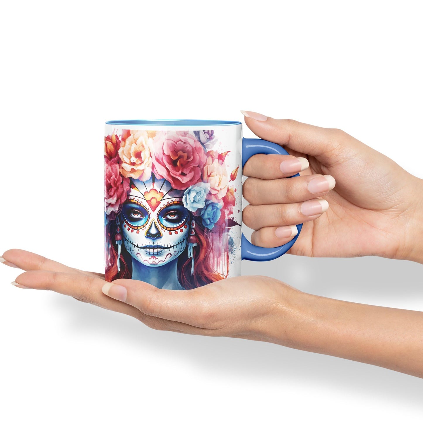 Sugar Skull and Roses Ceramic Coloured Mug Cup for Tea Coffee Hot Brew 330ml 11Oz Gift sk1