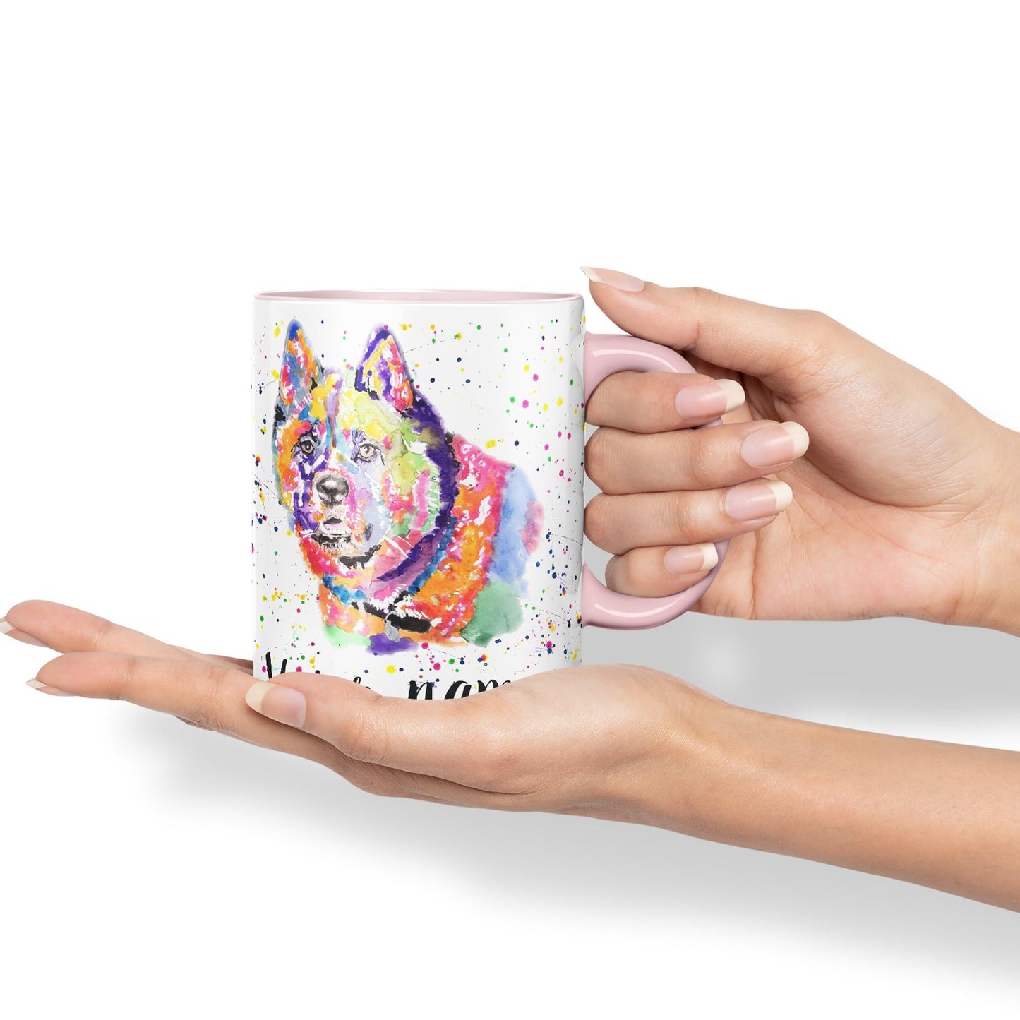 Vixar Personalised with Your Text Akita Dog pet Watercolour Art Coloured Ceramic Mug Cup Gift 330ml 11oz Custom Work Office Tea Coffee