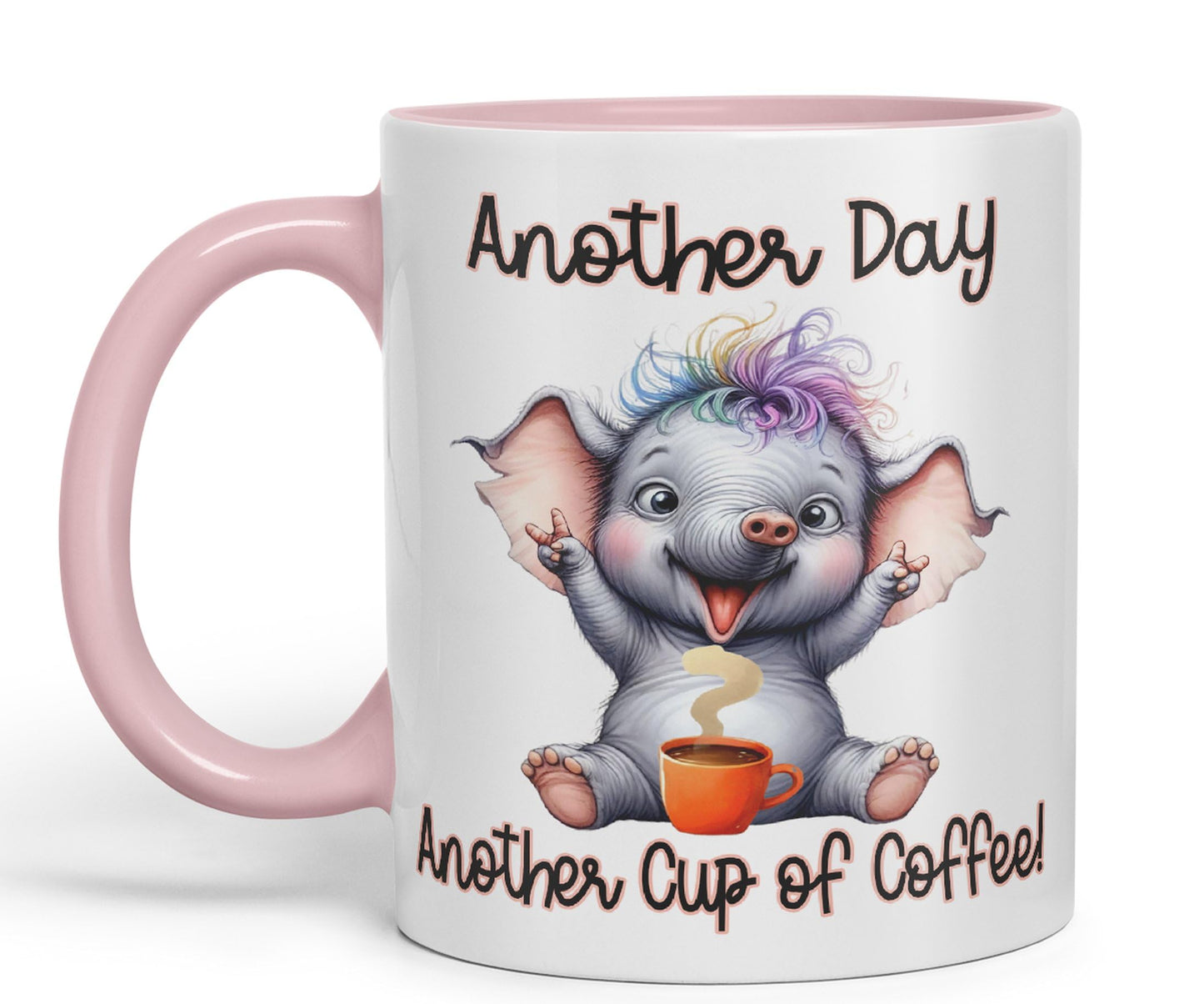 Another Day, Another Cup of Coffee Elephant cat Joke sarkasm Sarcastic Ceramic Coloured Mug Cup for Tea Coffee Hot Brew 330ml 11Oz Gift
