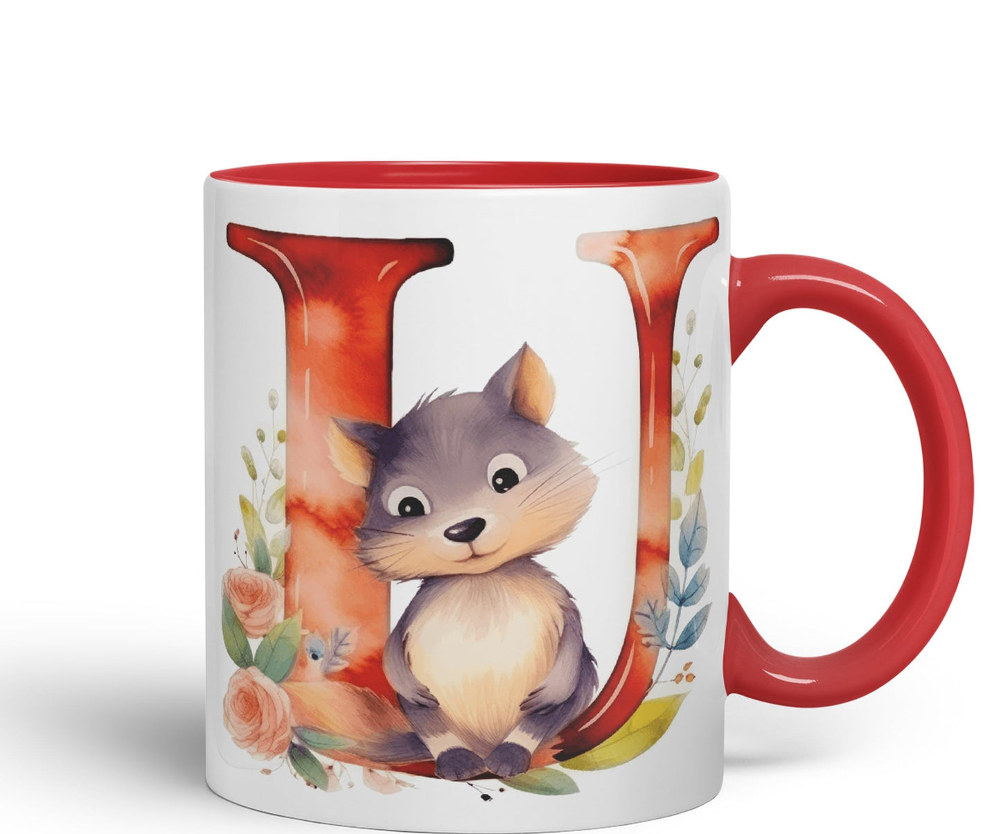 Letter U mug, Animals Alphabet Letter U Monogram animal for kids Ceramic Coloured Mug Cup for Tea Coffee Hot brew 330ml 11Oz Gift