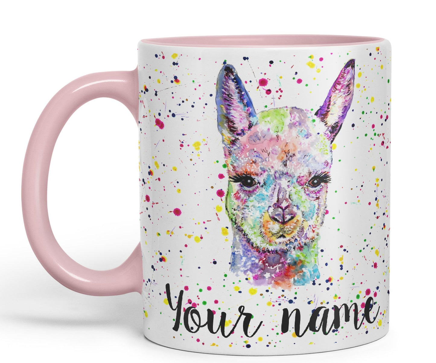 Vixar Personalised with Your Text Alpaca Llama Watercolour Art Coloured Ceramic Mug Cup Gift 330ml 11oz Custom Work Office Tea Coffee