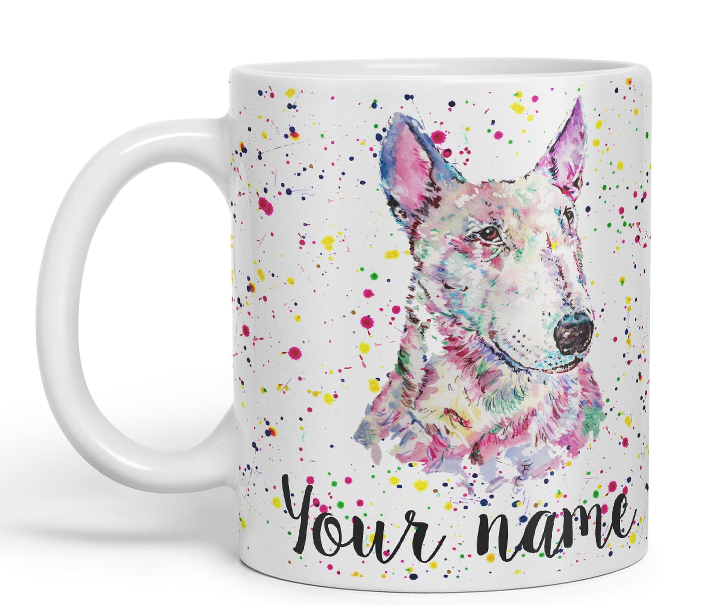 Vixar Personalised with Your Text Bully English Bull Terrier Dog Pet Animals Watercolour Art Coloured Ceramic Mug Cup Gift 330ml 11oz Custom Work Office Tea Coffee